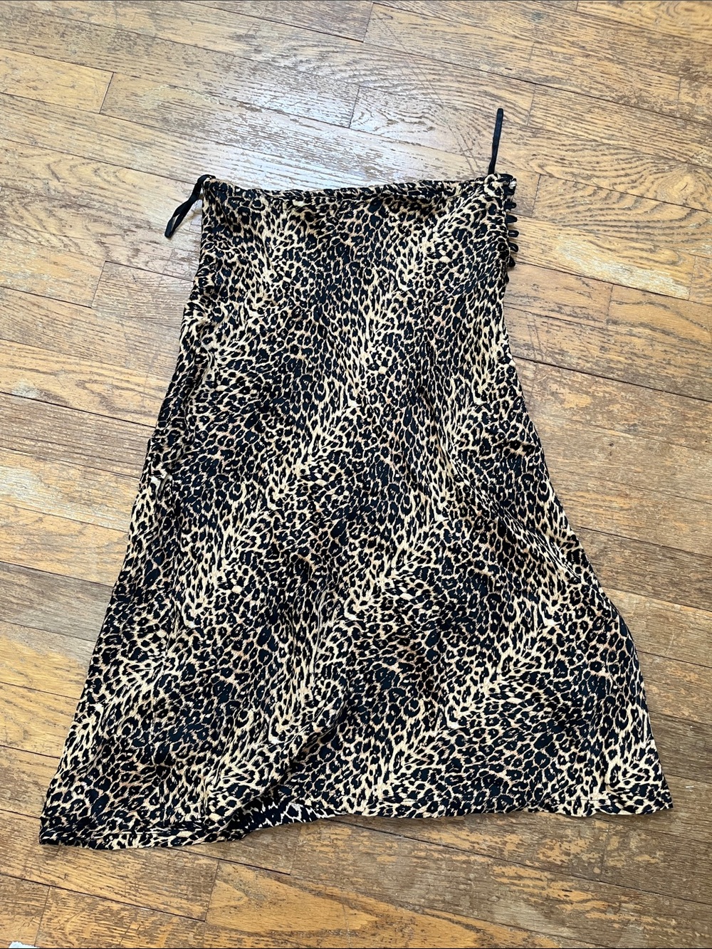 Vintage 90s Leopard Print Slip Skirt Viscose Waist Buttons